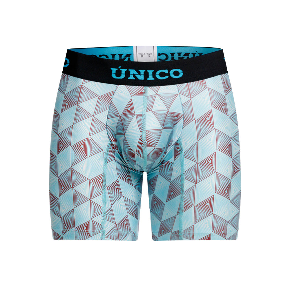 Unico Abreus Men's Mid-Length Boxer Brief - Blue Geometric Print Microfibre