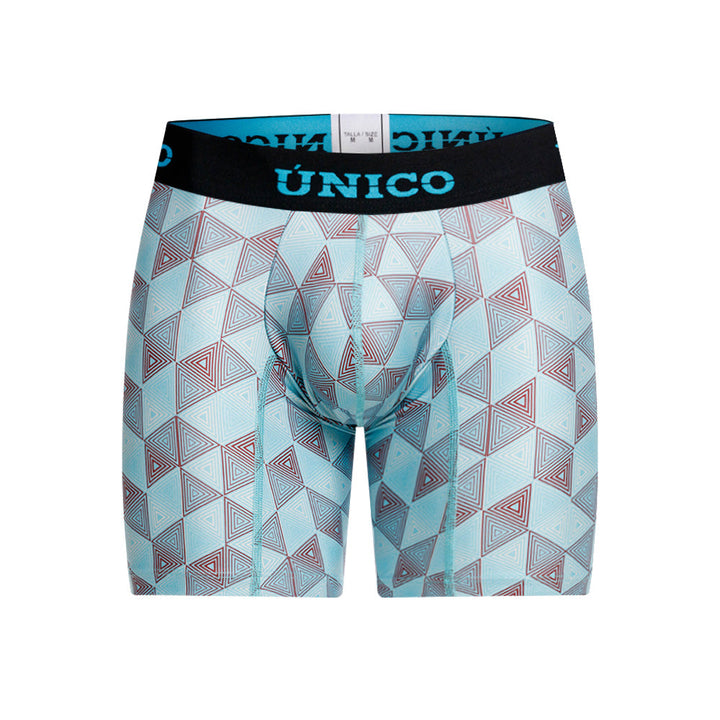 Unico Abreus Men's Mid-Length Boxer Brief - Blue Geometric Print Microfibre