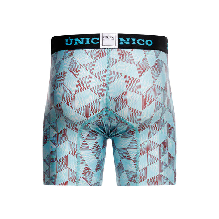 Unico Abreus Men's Mid-Length Boxer Brief - Blue Geometric Print Microfibre