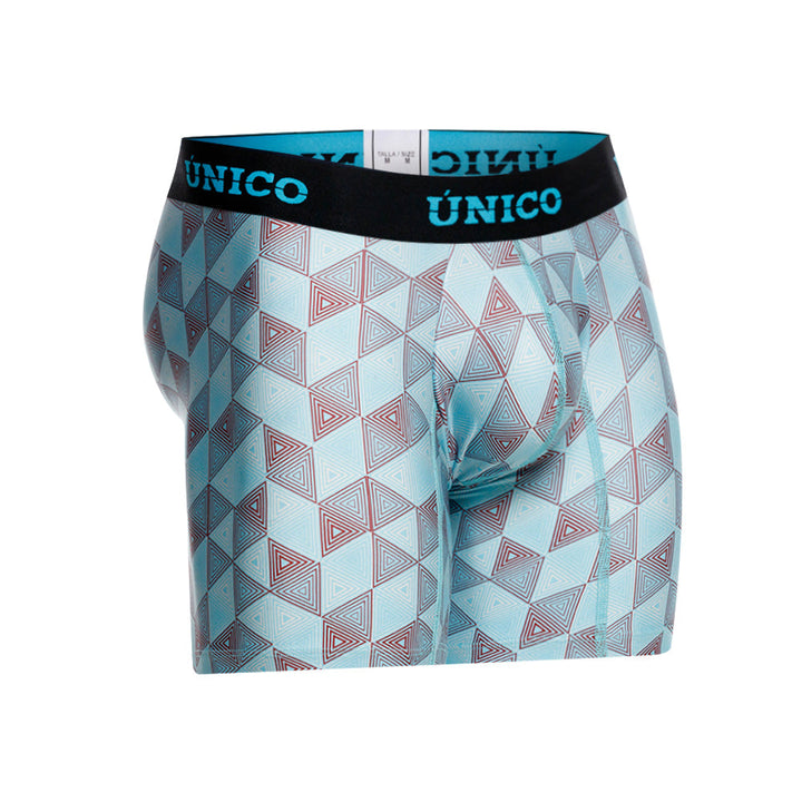 Unico Abreus Men's Mid-Length Boxer Brief - Blue Geometric Print Microfibre