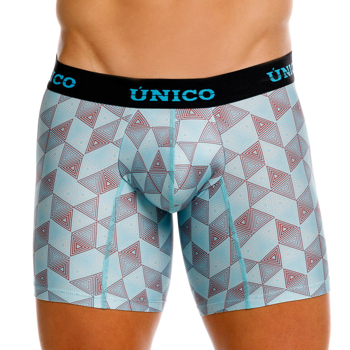 Unico Abreus Men's Mid-Length Boxer Brief - Blue Geometric Print Microfibre