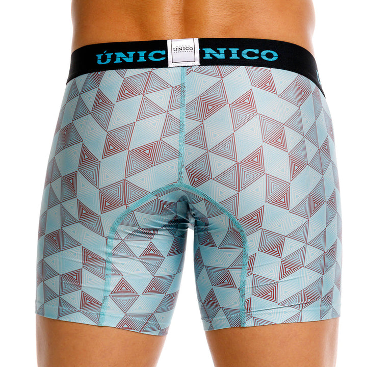 Unico Abreus Men's Mid-Length Boxer Brief - Blue Geometric Print Microfibre