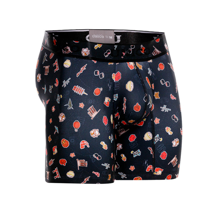MUNDO ÚNICO "Arigato" Japanese Print Mid-Length Boxer Briefs (BOXER MEDIO ARIGATO NEGRO)