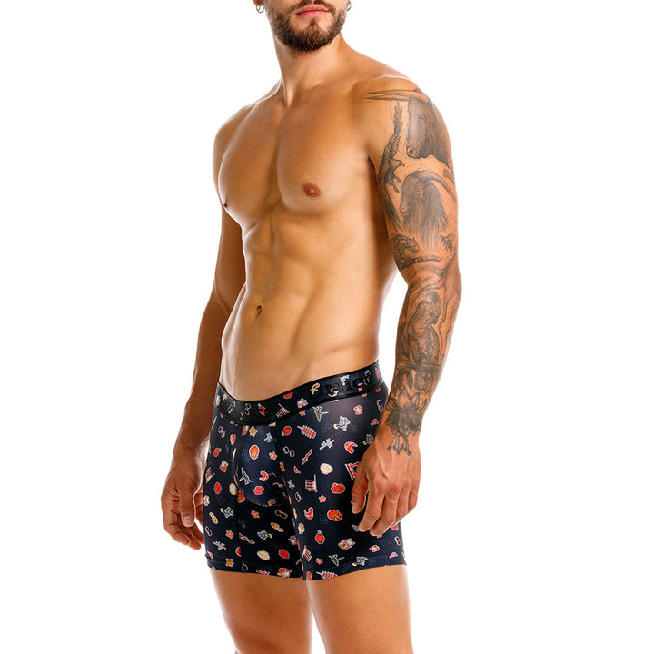 MUNDO ÚNICO "Arigato" Japanese Print Mid-Length Boxer Briefs (BOXER MEDIO ARIGATO NEGRO)