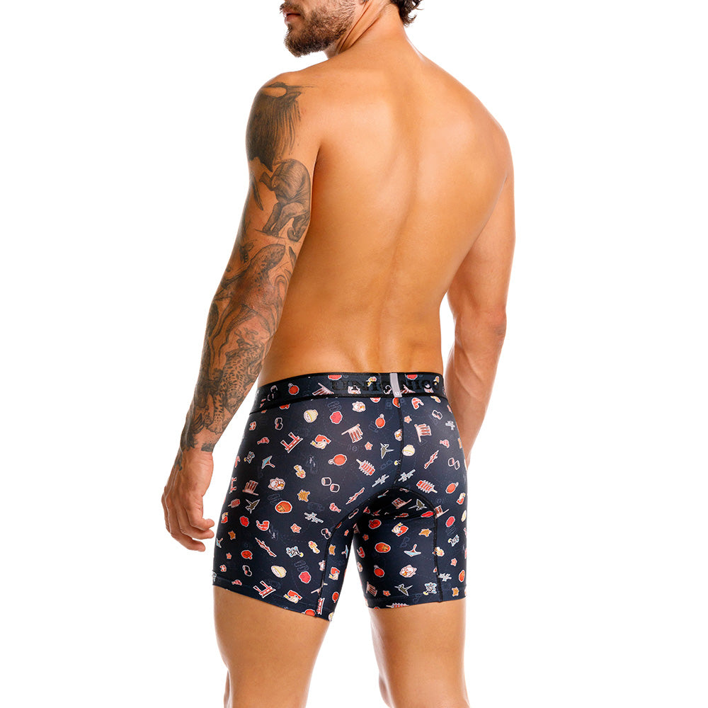 MUNDO ÚNICO "Arigato" Japanese Print Mid-Length Boxer Briefs (BOXER MEDIO ARIGATO NEGRO)
