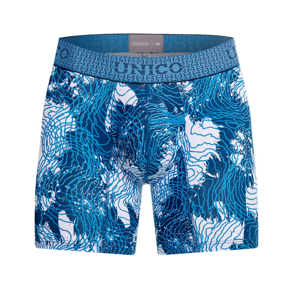 Mundo Unico Men's Barníz Azul Mid-Length Boxer Briefs - Premium Cotton Stretch Support Trunk