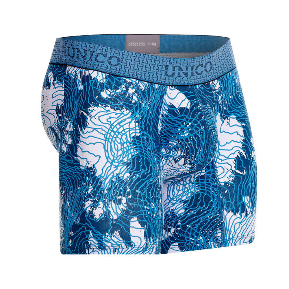 Mundo Unico Men's Barníz Azul Mid-Length Boxer Briefs - Premium Cotton Stretch Support Trunk