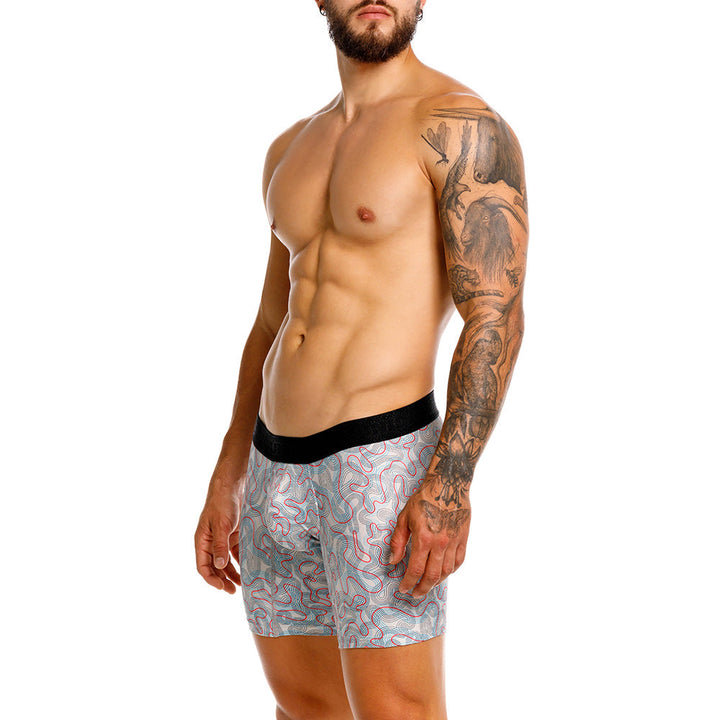 Unico Bayamo Men's Mid-Leg Boxer Brief - Beige Patterned Microfibre