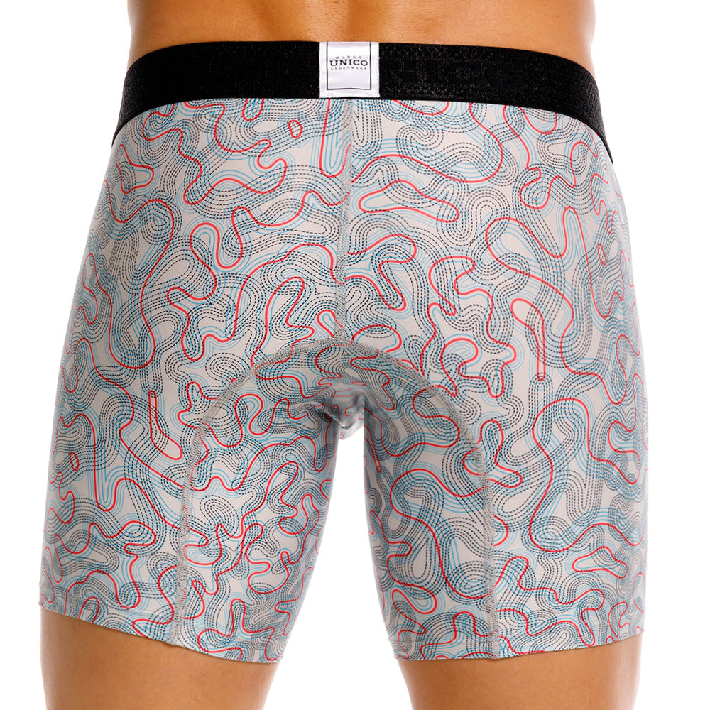 Unico Bayamo Men's Mid-Leg Boxer Brief - Beige Patterned Microfibre