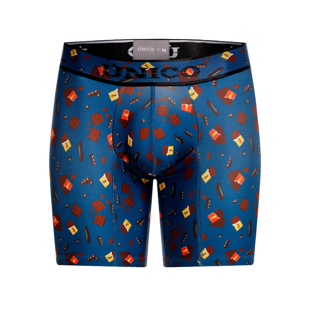 MUNDO ÚNICO "Chocolate" Blue Print Mid-Boxer Briefs (BOXER MEDIO CHOCOLATE AZUL)