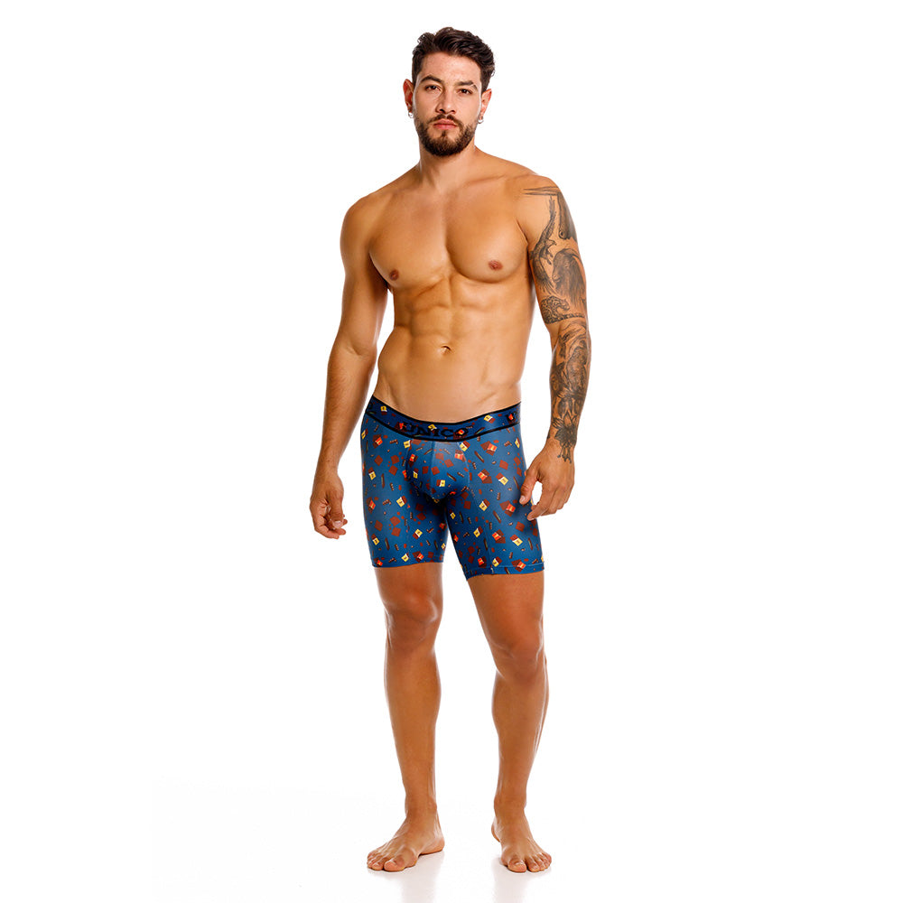 MUNDO ÚNICO "Chocolate" Blue Print Mid-Boxer Briefs (BOXER MEDIO CHOCOLATE AZUL)