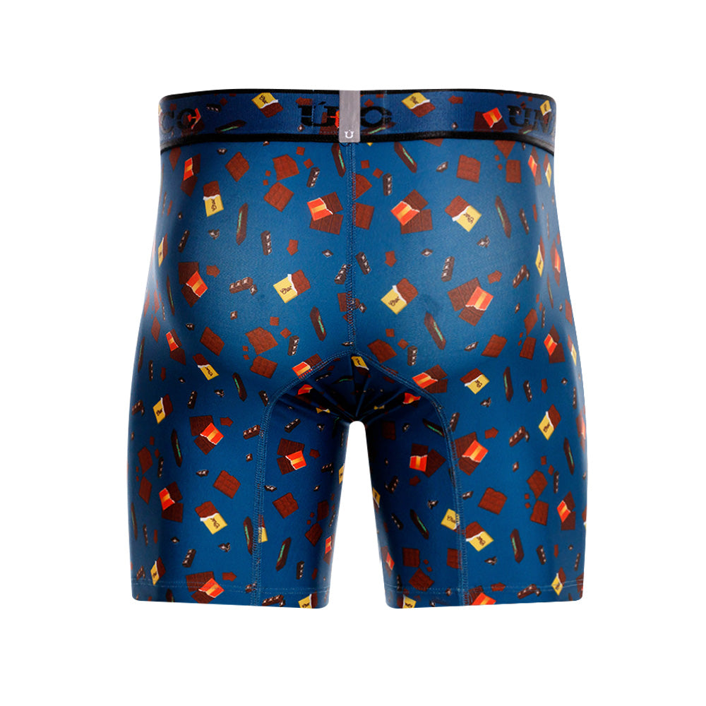 MUNDO ÚNICO "Chocolate" Blue Print Mid-Boxer Briefs (BOXER MEDIO CHOCOLATE AZUL)