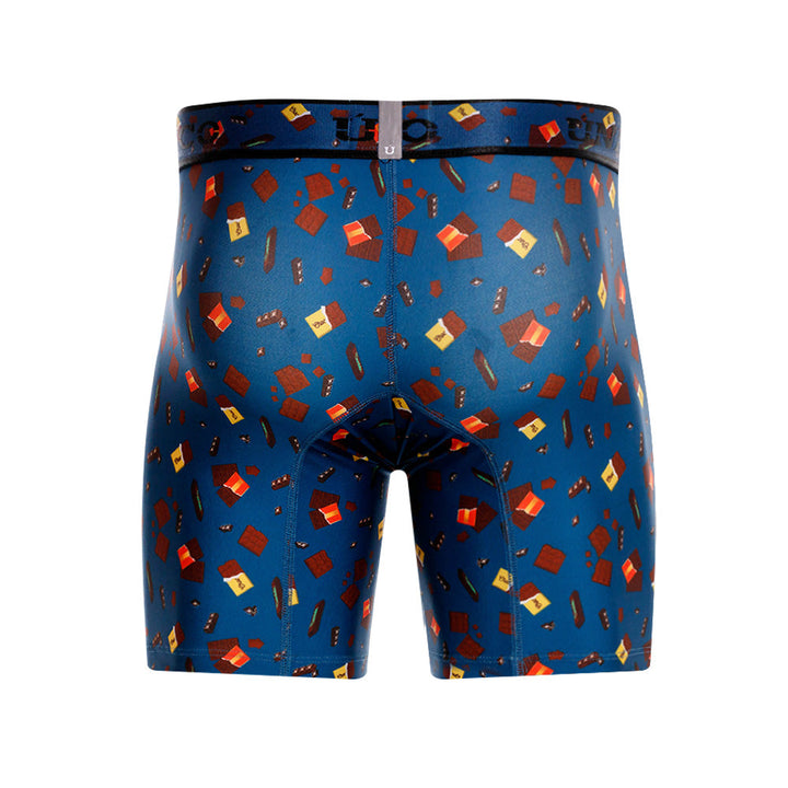MUNDO ÚNICO "Chocolate" Blue Print Mid-Boxer Briefs (BOXER MEDIO CHOCOLATE AZUL)