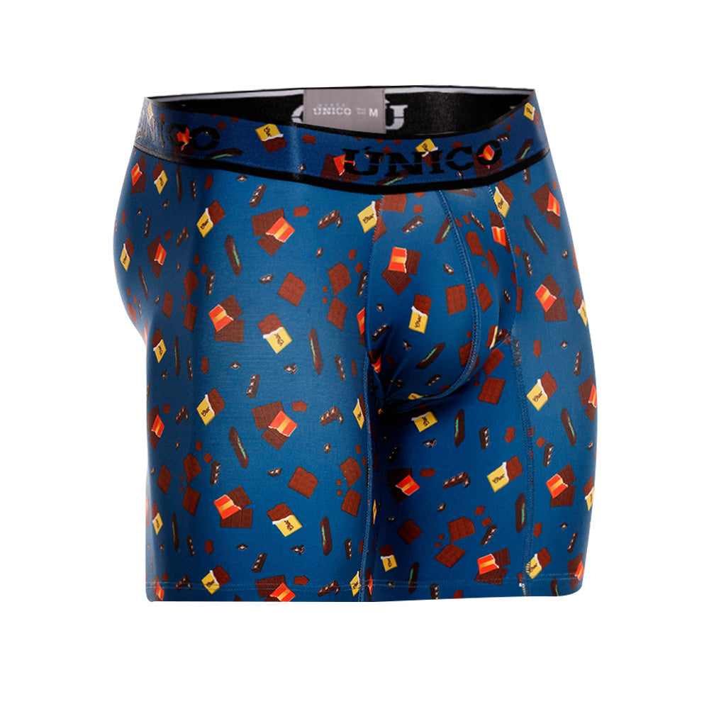 MUNDO ÚNICO "Chocolate" Blue Print Mid-Boxer Briefs (BOXER MEDIO CHOCOLATE AZUL)