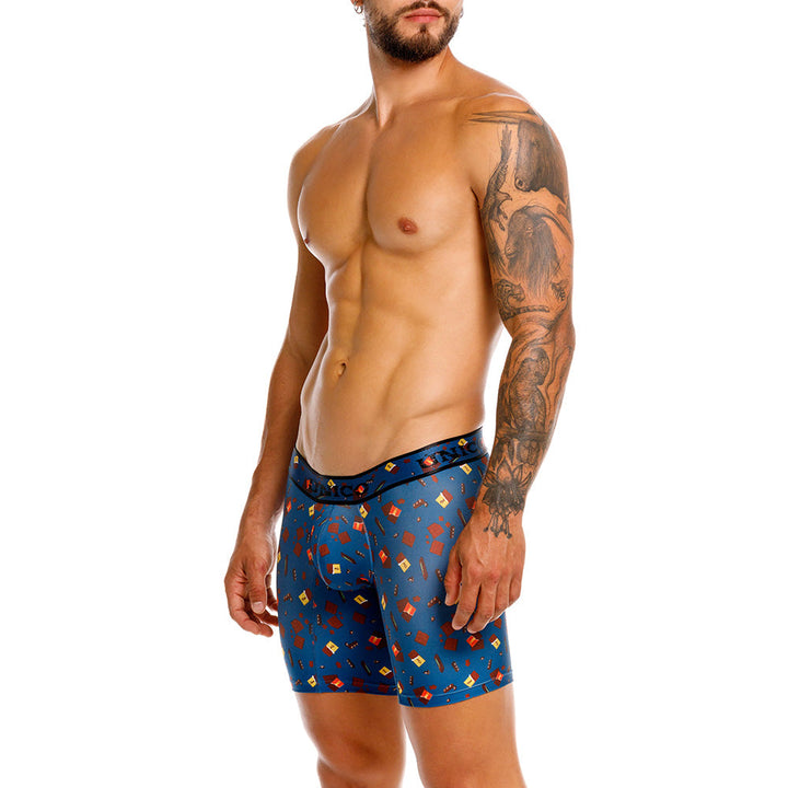 MUNDO ÚNICO "Chocolate" Blue Print Mid-Boxer Briefs (BOXER MEDIO CHOCOLATE AZUL)