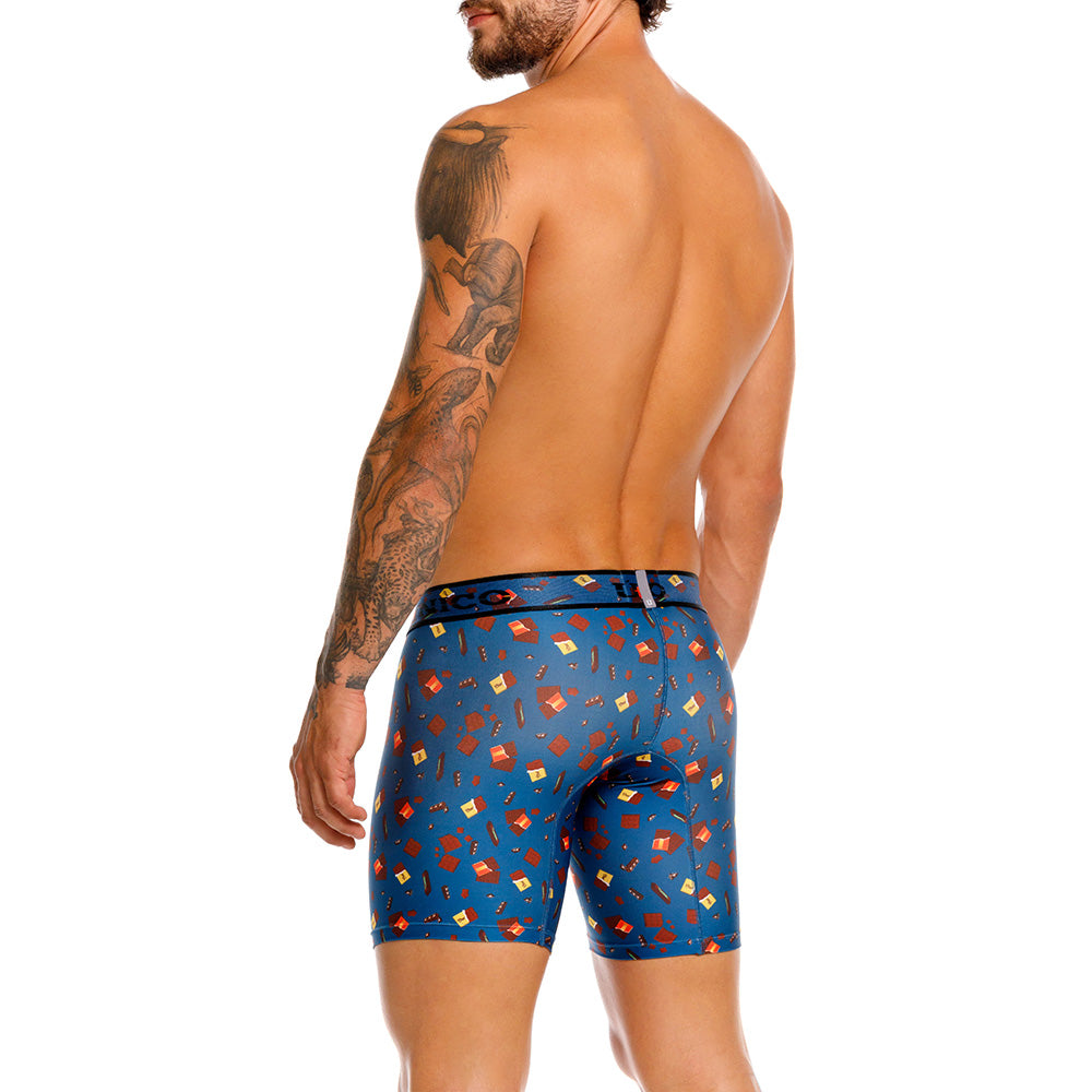 MUNDO ÚNICO "Chocolate" Blue Print Mid-Boxer Briefs (BOXER MEDIO CHOCOLATE AZUL)