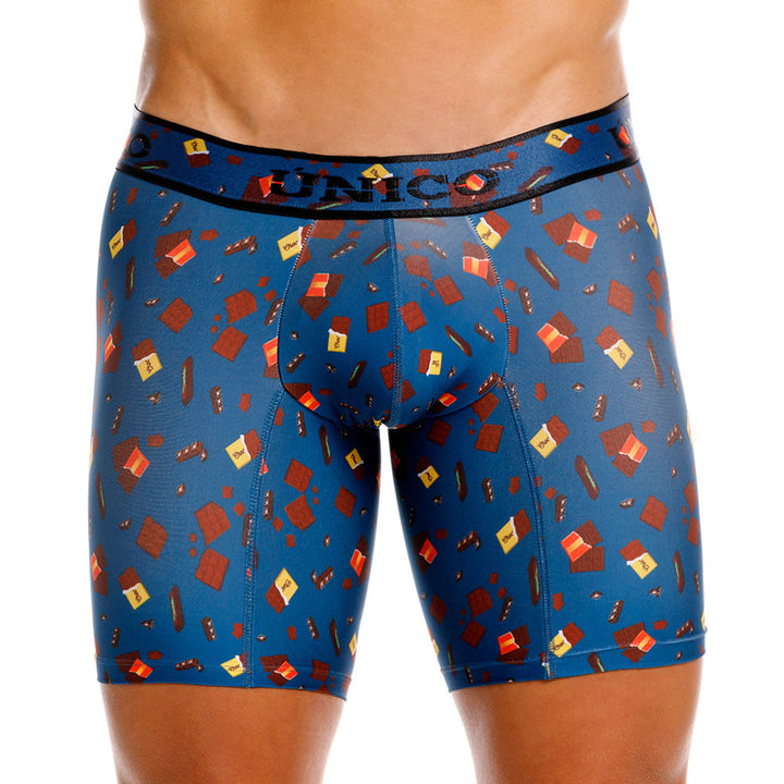MUNDO ÚNICO "Chocolate" Blue Print Mid-Boxer Briefs (BOXER MEDIO CHOCOLATE AZUL)