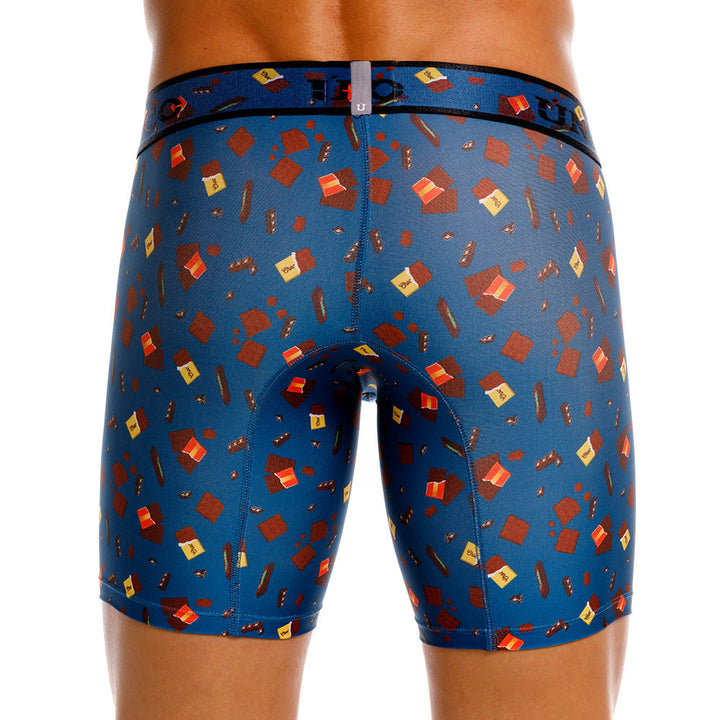 MUNDO ÚNICO "Chocolate" Blue Print Mid-Boxer Briefs (BOXER MEDIO CHOCOLATE AZUL)