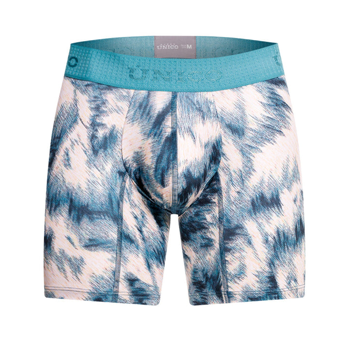 Mundo Unico Men's Envoltura Azul Mid-Length Boxers - Abstract Blue Microfiber Performance Underwear