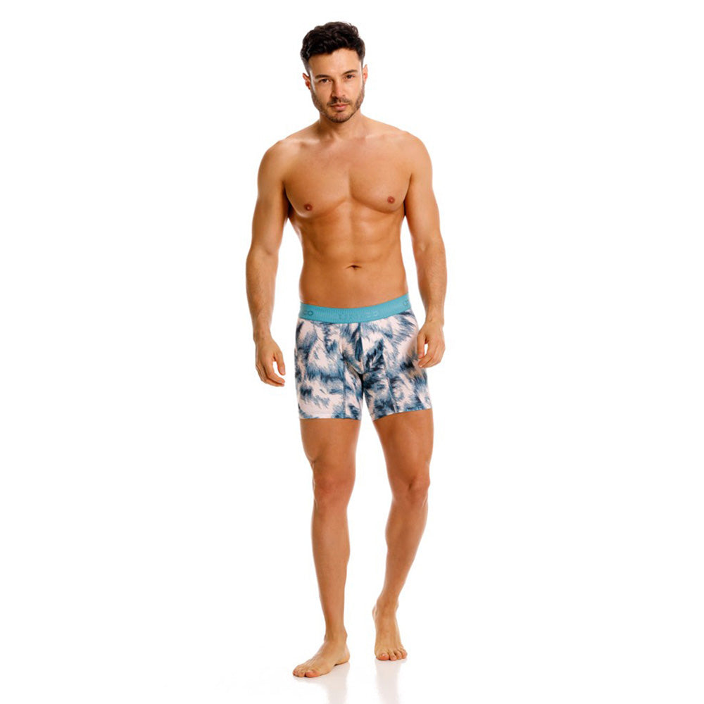 Mundo Unico Men's Envoltura Azul Mid-Length Boxers - Abstract Blue Microfiber Performance Underwear