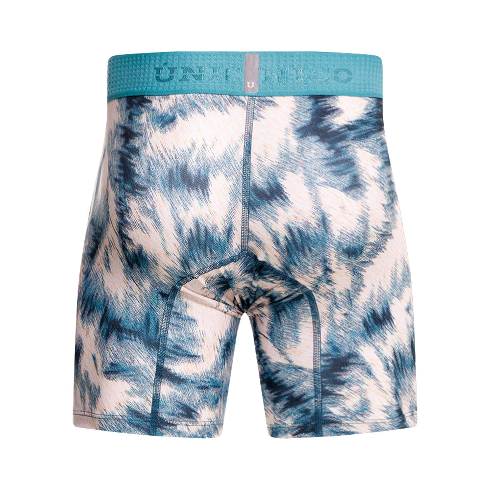 Mundo Unico Men's Envoltura Azul Mid-Length Boxers - Abstract Blue Microfiber Performance Underwear