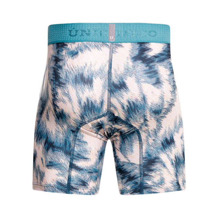 Mundo Unico Men's Envoltura Azul Mid-Length Boxers - Abstract Blue Microfiber Performance Underwear