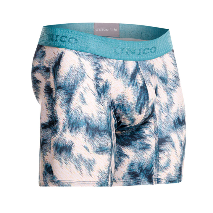 Mundo Unico Men's Envoltura Azul Mid-Length Boxers - Abstract Blue Microfiber Performance Underwear