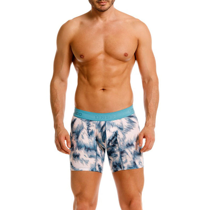 Mundo Unico Men's Envoltura Azul Mid-Length Boxers - Abstract Blue Microfiber Performance Underwear