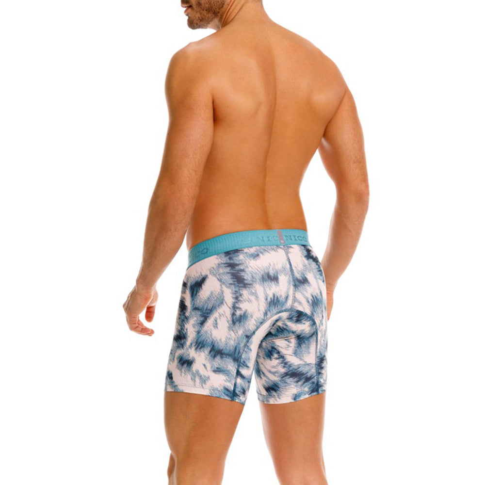 Mundo Unico Men's Envoltura Azul Mid-Length Boxers - Abstract Blue Microfiber Performance Underwear