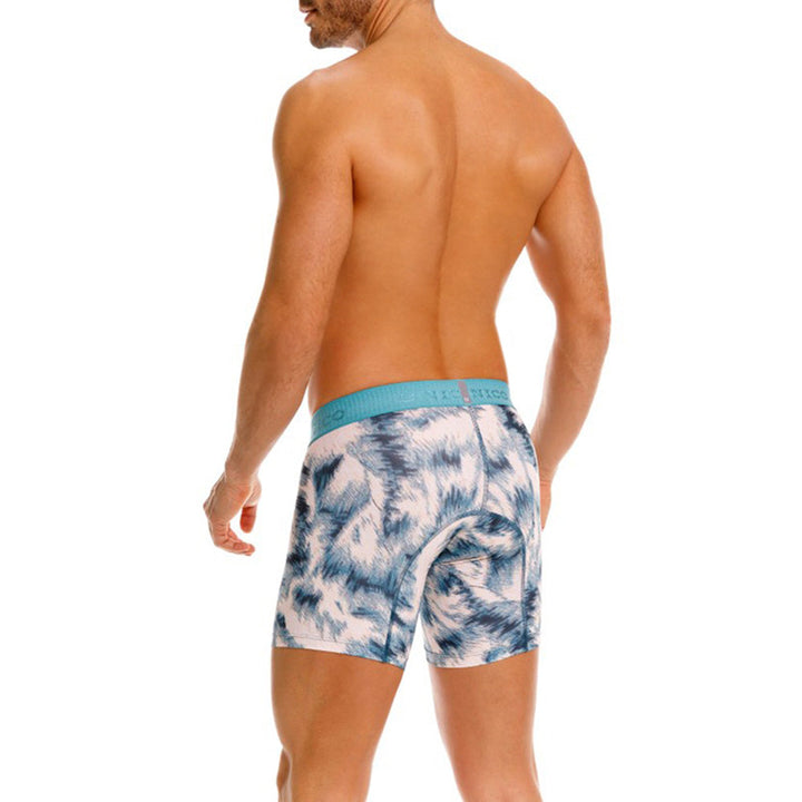 Mundo Unico Men's Envoltura Azul Mid-Length Boxers - Abstract Blue Microfiber Performance Underwear