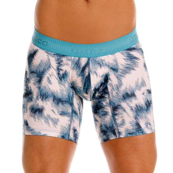 Mundo Unico Men's Envoltura Azul Mid-Length Boxers - Abstract Blue Microfiber Performance Underwear