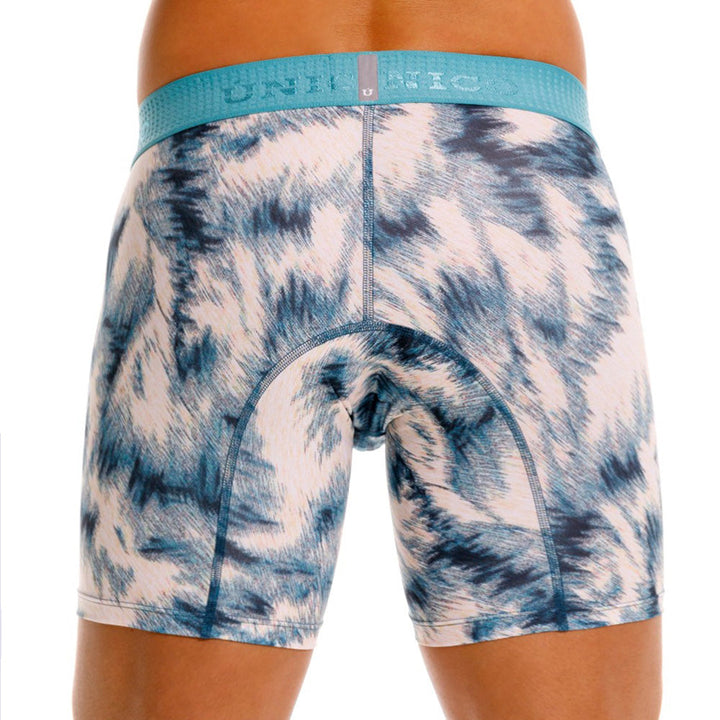 Mundo Unico Men's Envoltura Azul Mid-Length Boxers - Abstract Blue Microfiber Performance Underwear