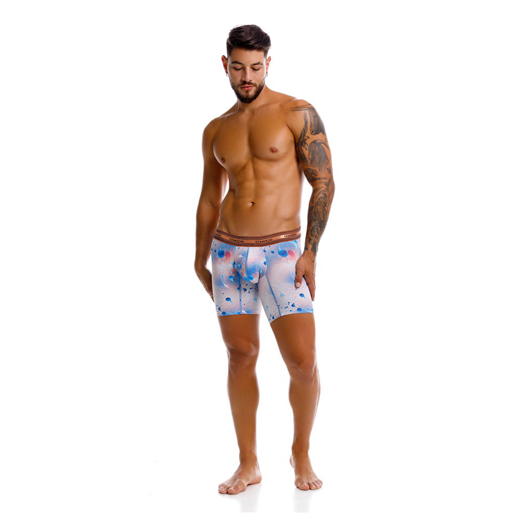 Mundo Unico Men's Esferoide Azul Mid-Length Boxer Briefs - Breathable Performance Microfiber Underwear