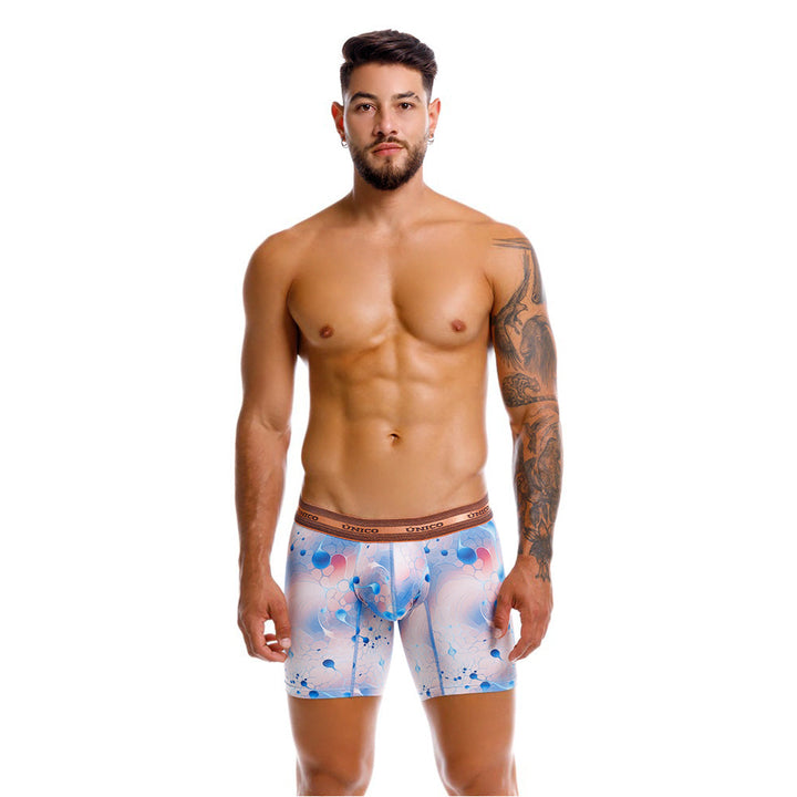 Mundo Unico Men's Esferoide Azul Mid-Length Boxer Briefs - Breathable Performance Microfiber Underwear