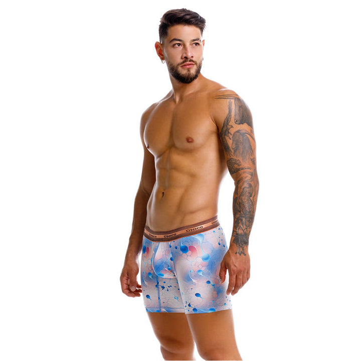 Mundo Unico Men's Esferoide Azul Mid-Length Boxer Briefs - Breathable Performance Microfiber Underwear
