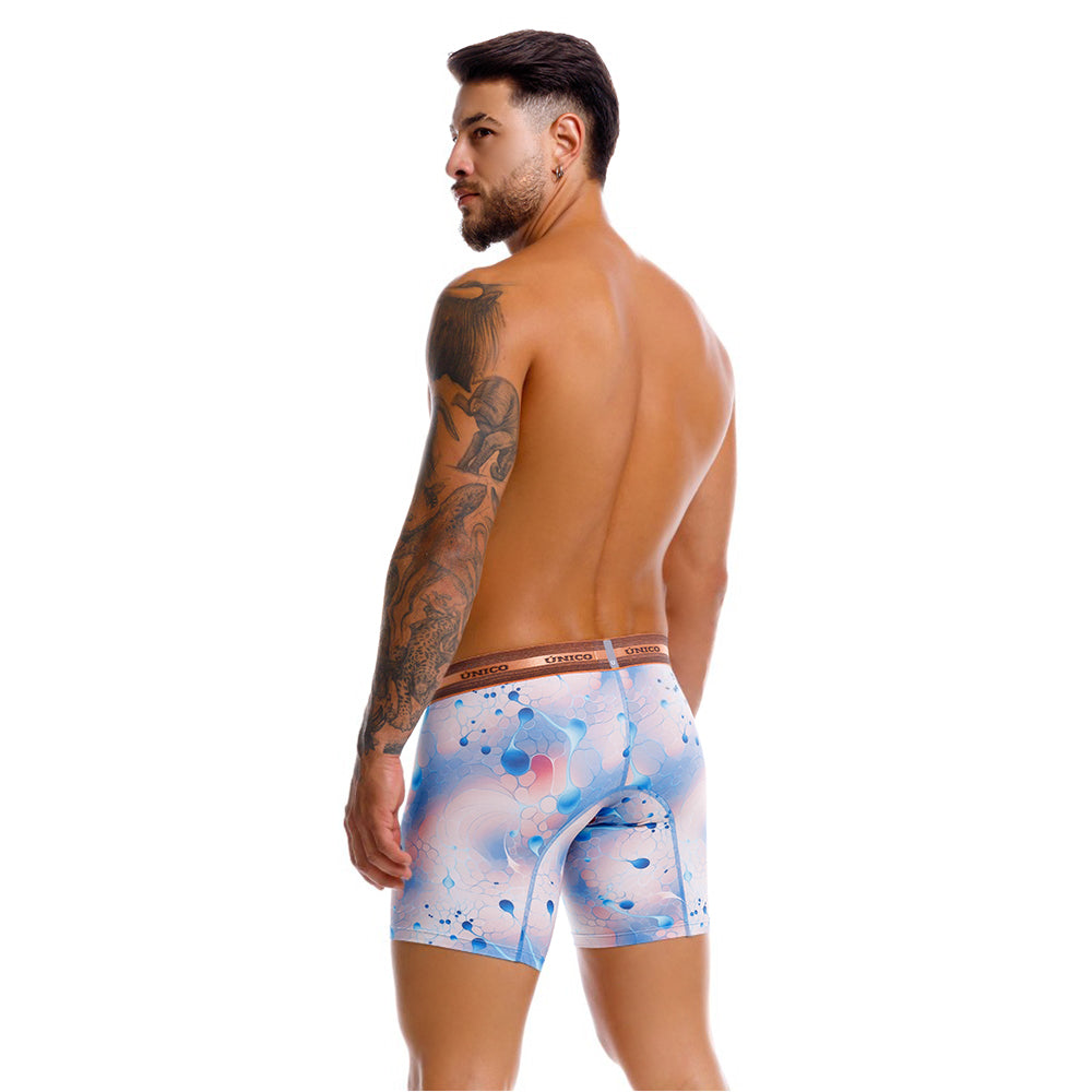 Mundo Unico Men's Esferoide Azul Mid-Length Boxer Briefs - Breathable Performance Microfiber Underwear