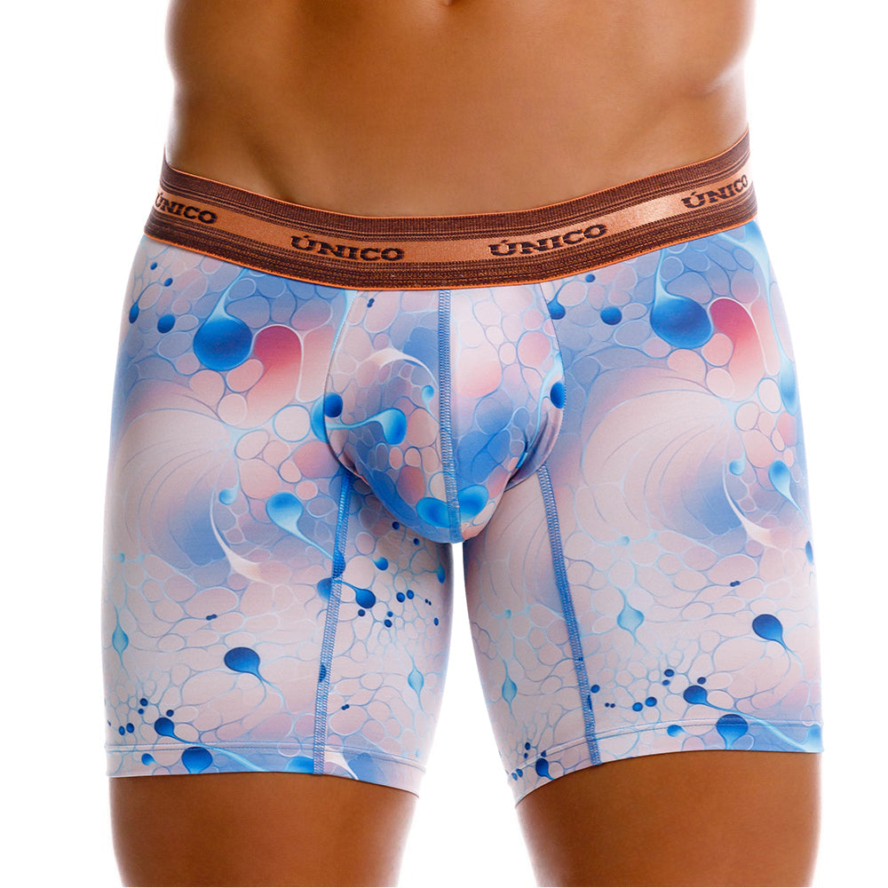 Mundo Unico Men's Esferoide Azul Mid-Length Boxer Briefs - Breathable Performance Microfiber Underwear