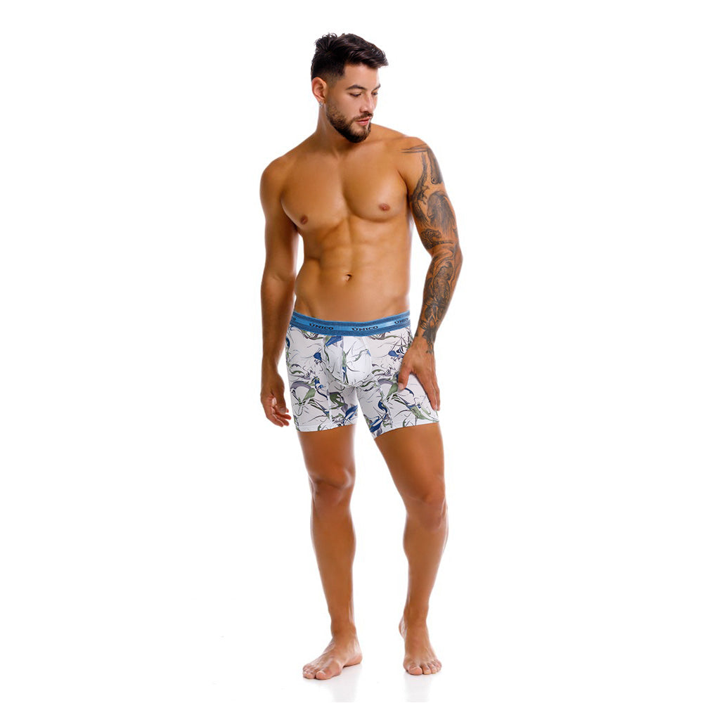 Mundo Unico Men’s Boxer Medio Euglena Blanco - Micro-Perforated Microfiber Mid-Leg Boxer Briefs