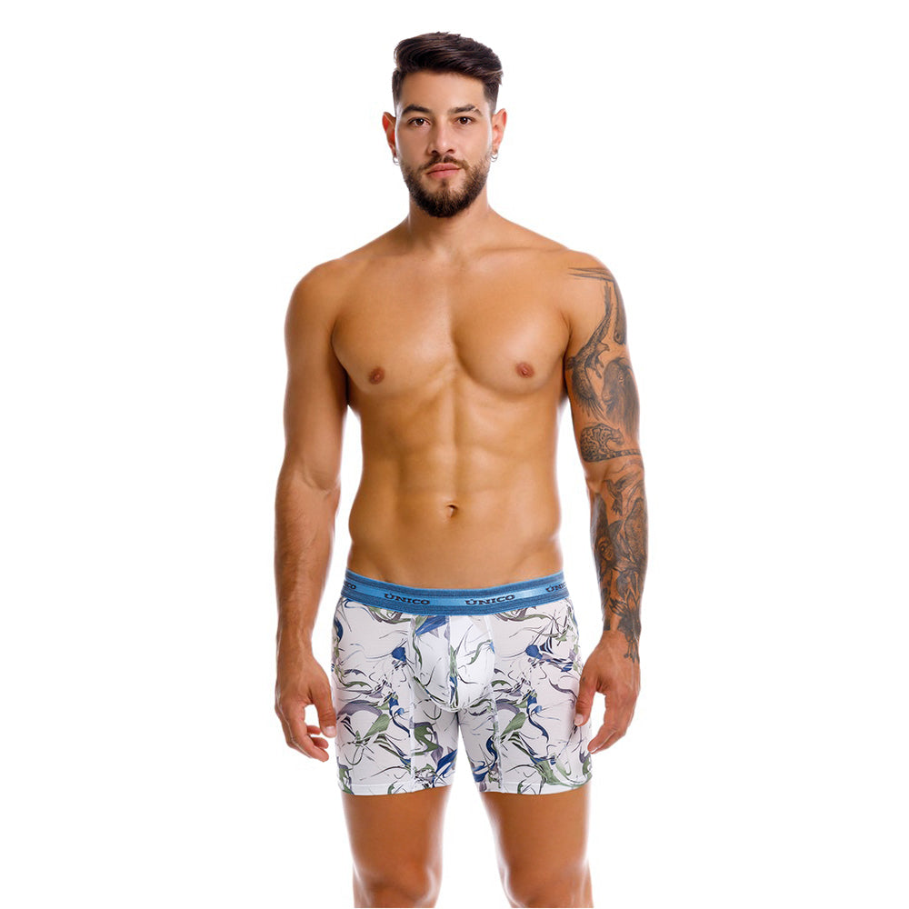 Mundo Unico Men’s Boxer Medio Euglena Blanco - Micro-Perforated Microfiber Mid-Leg Boxer Briefs