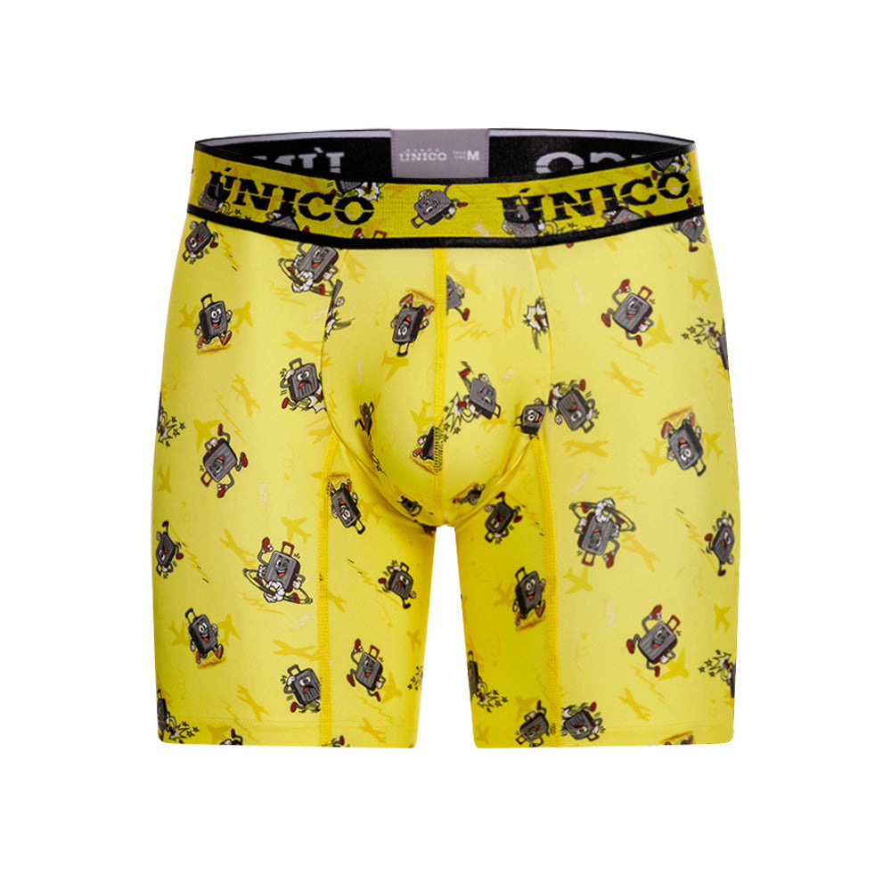 Unico Excursión Men's Mid-Leg Boxer Brief - Yellow Travel Print
