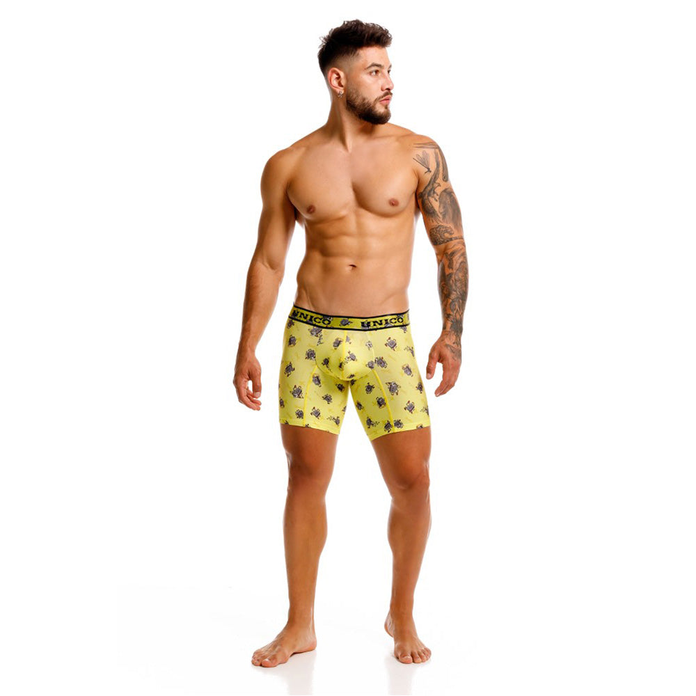 Unico Excursión Men's Mid-Leg Boxer Brief - Yellow Travel Print