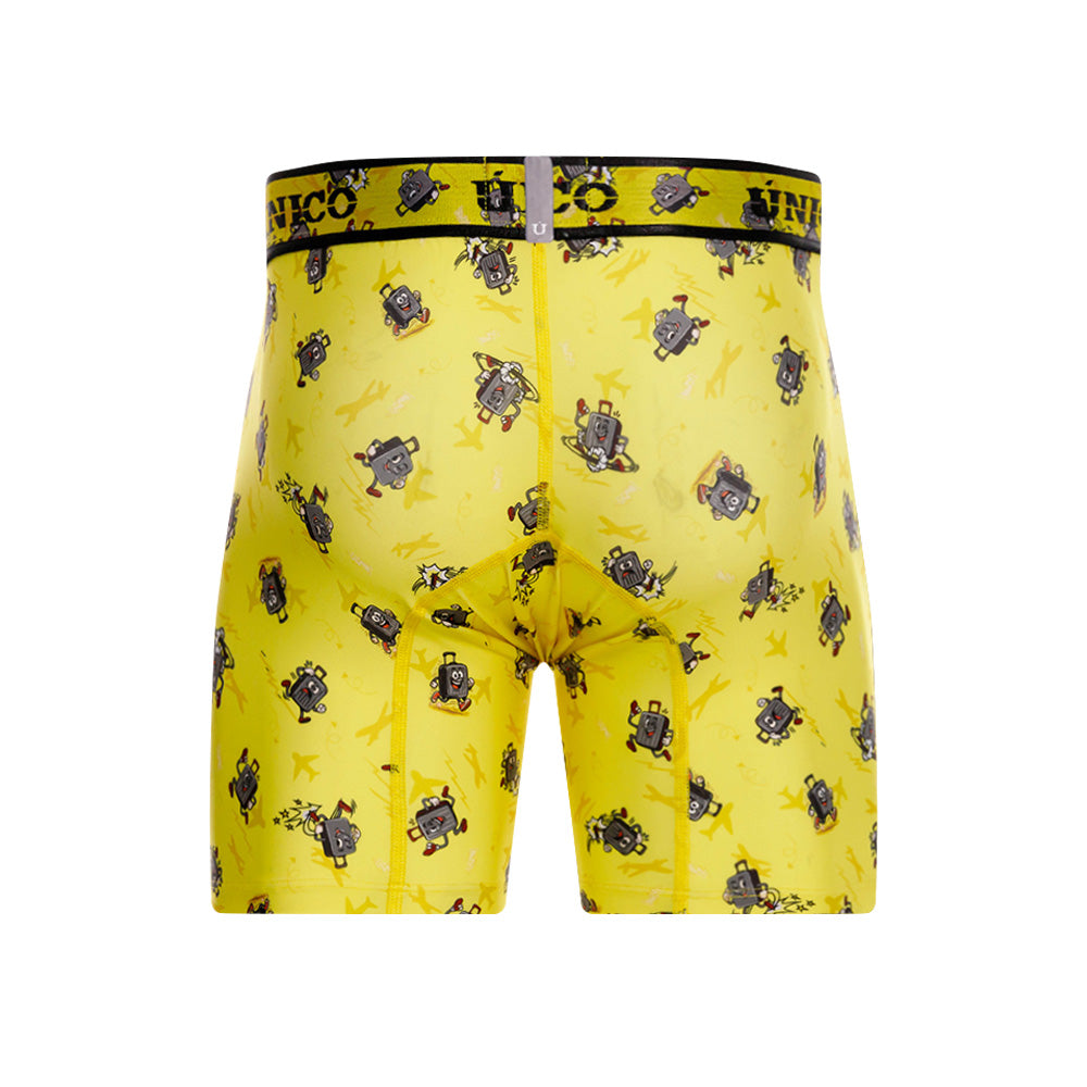 Unico Excursión Men's Mid-Leg Boxer Brief - Yellow Travel Print