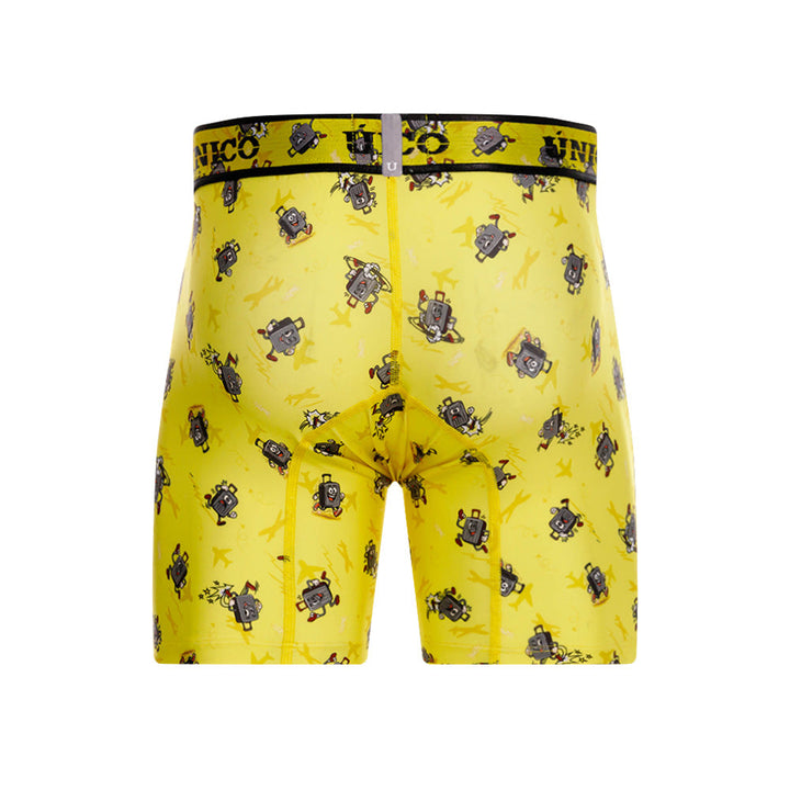 Unico Excursión Men's Mid-Leg Boxer Brief - Yellow Travel Print