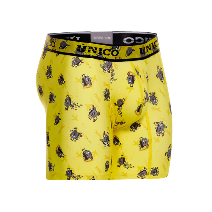 Unico Excursión Men's Mid-Leg Boxer Brief - Yellow Travel Print