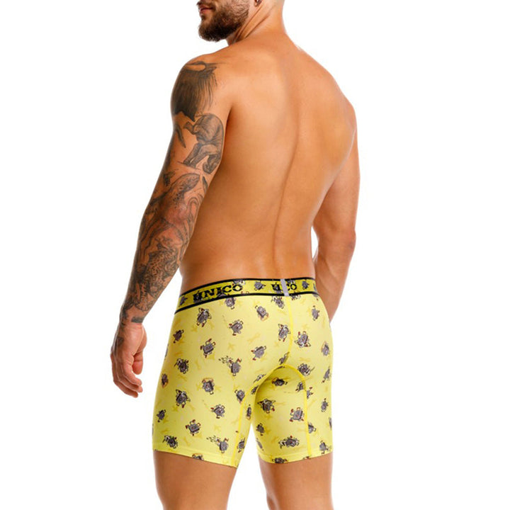 Unico Excursión Men's Mid-Leg Boxer Brief - Yellow Travel Print