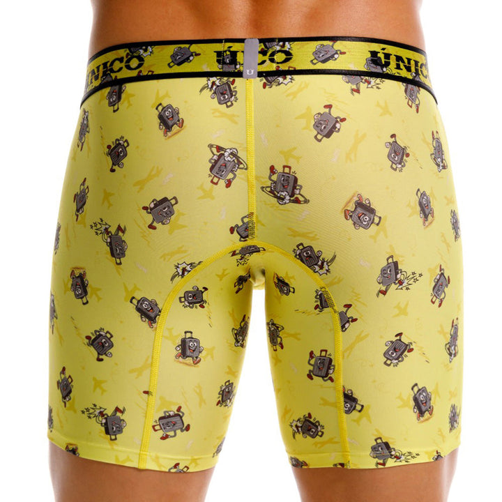 Unico Excursión Men's Mid-Leg Boxer Brief - Yellow Travel Print