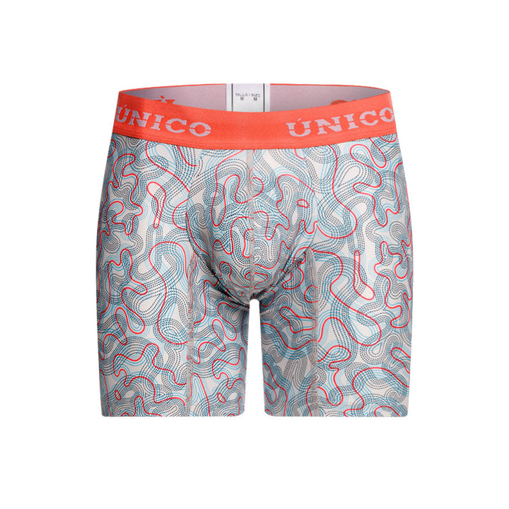Unico Fibroso Men's Mid-Length Boxer Brief - Beige Printed Microfiber Underwear