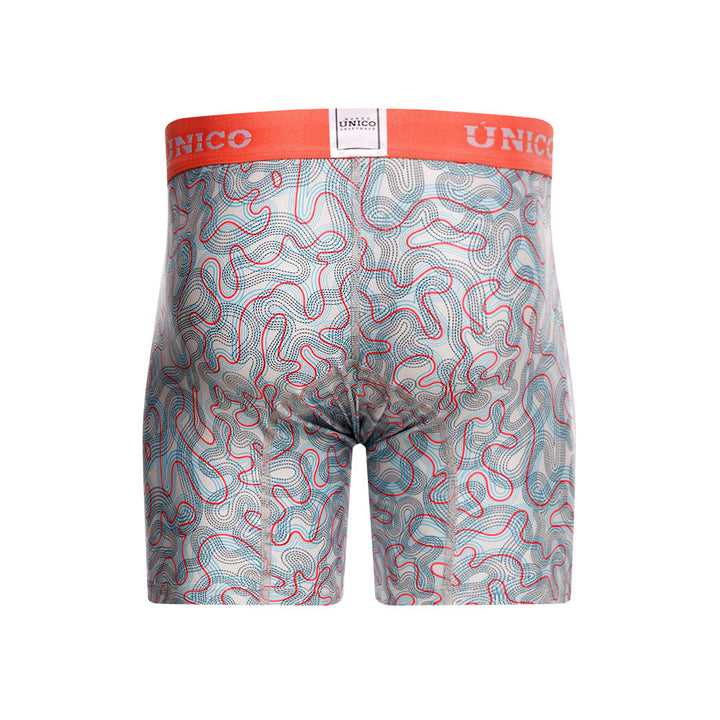 Unico Fibroso Men's Mid-Length Boxer Brief - Beige Printed Microfiber Underwear