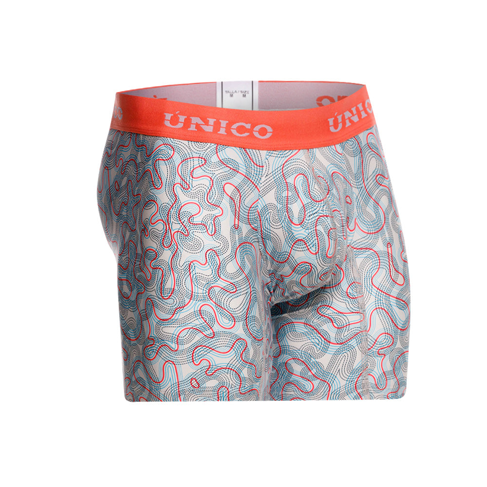 Unico Fibroso Men's Mid-Length Boxer Brief - Beige Printed Microfiber Underwear