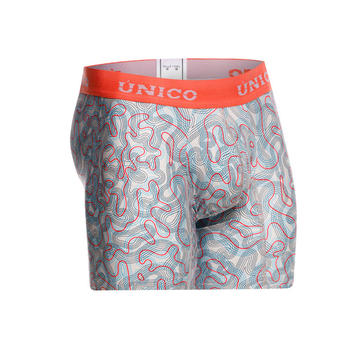 Unico Fibroso Men's Mid-Length Boxer Brief - Beige Printed Microfiber Underwear